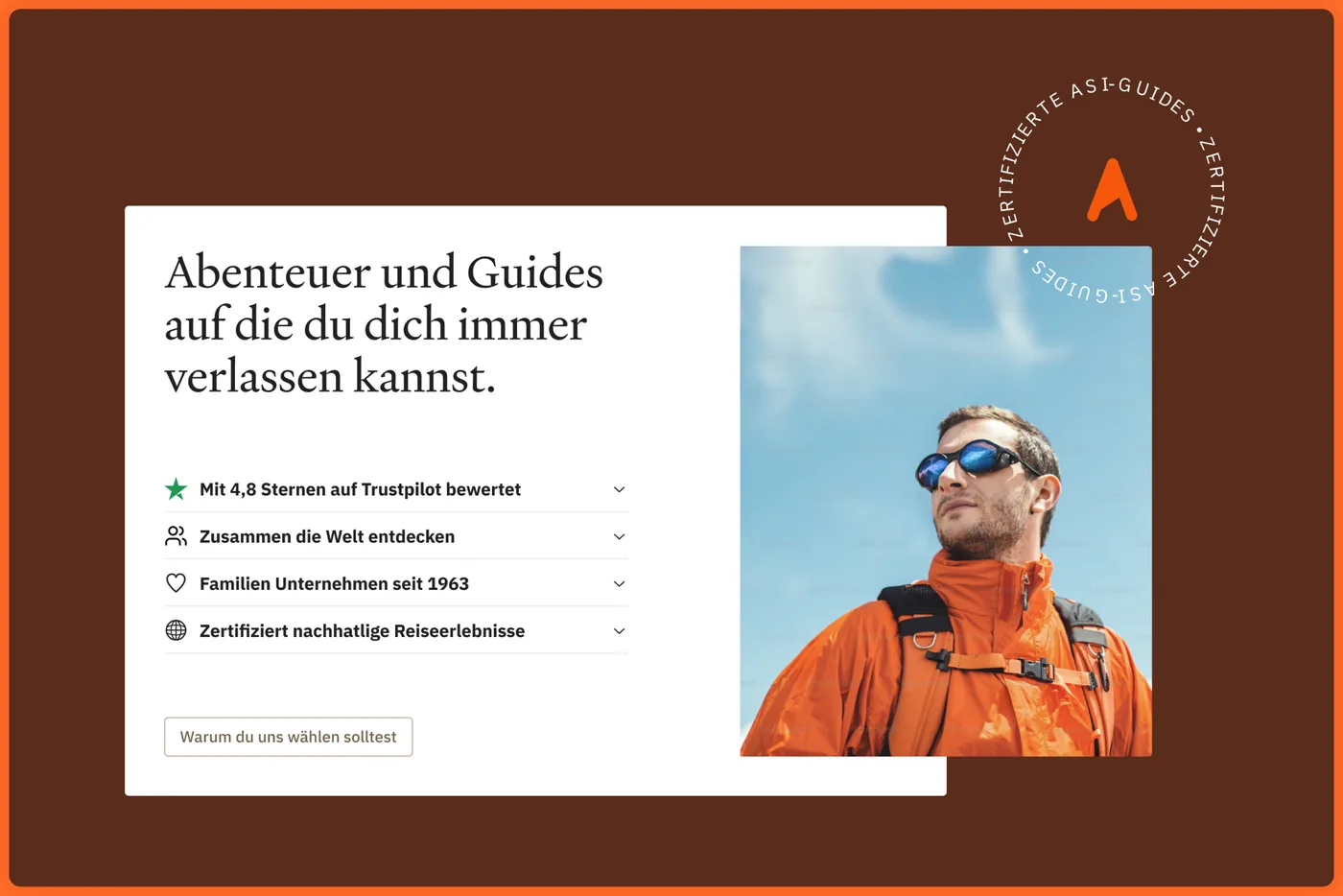 Trust section with certified guides and the Trustpilot rating