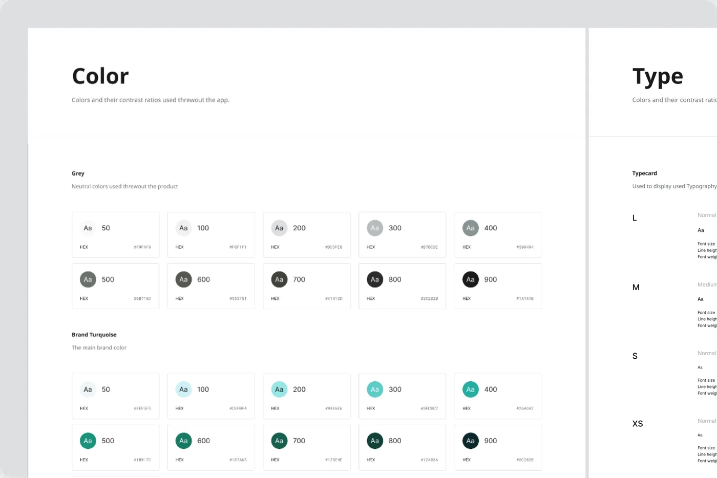 Design system documentation for color and type